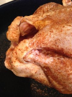 Rotisserie style chicken, baked on low in the oven. Juicy, tender, and delicious!