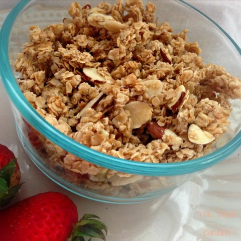 Easy Homemade Granola. Uses only whole ingredients and is significantly lower in sugar and salt than the store bought version!