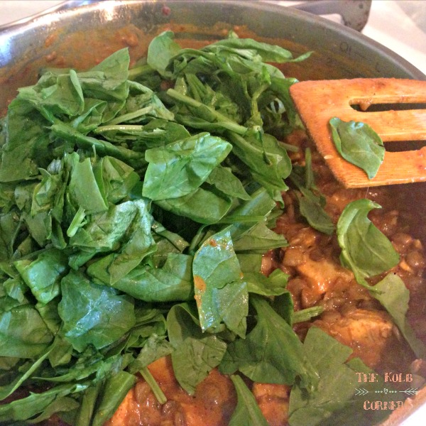 Thai Peanut Curry Lentils with Chicken and Spinach