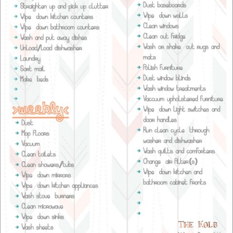 Easy Cleaning List Printable