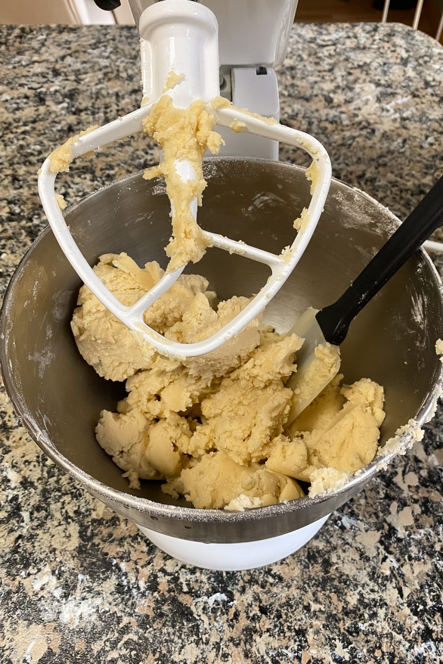 drop sugar cookie dough in stand mixer