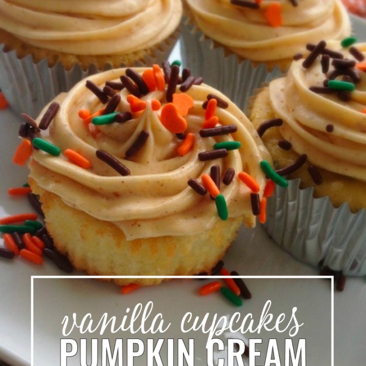 Vanilla Cupcakes with a pumpkin cream cheese frosting