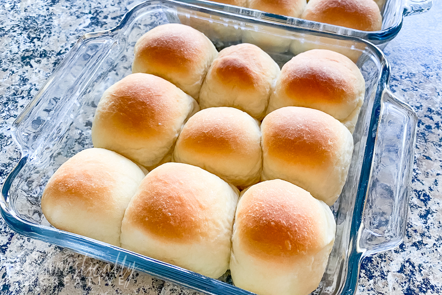 homemade dinner rolls fresh out of the oven with slightly browned tops