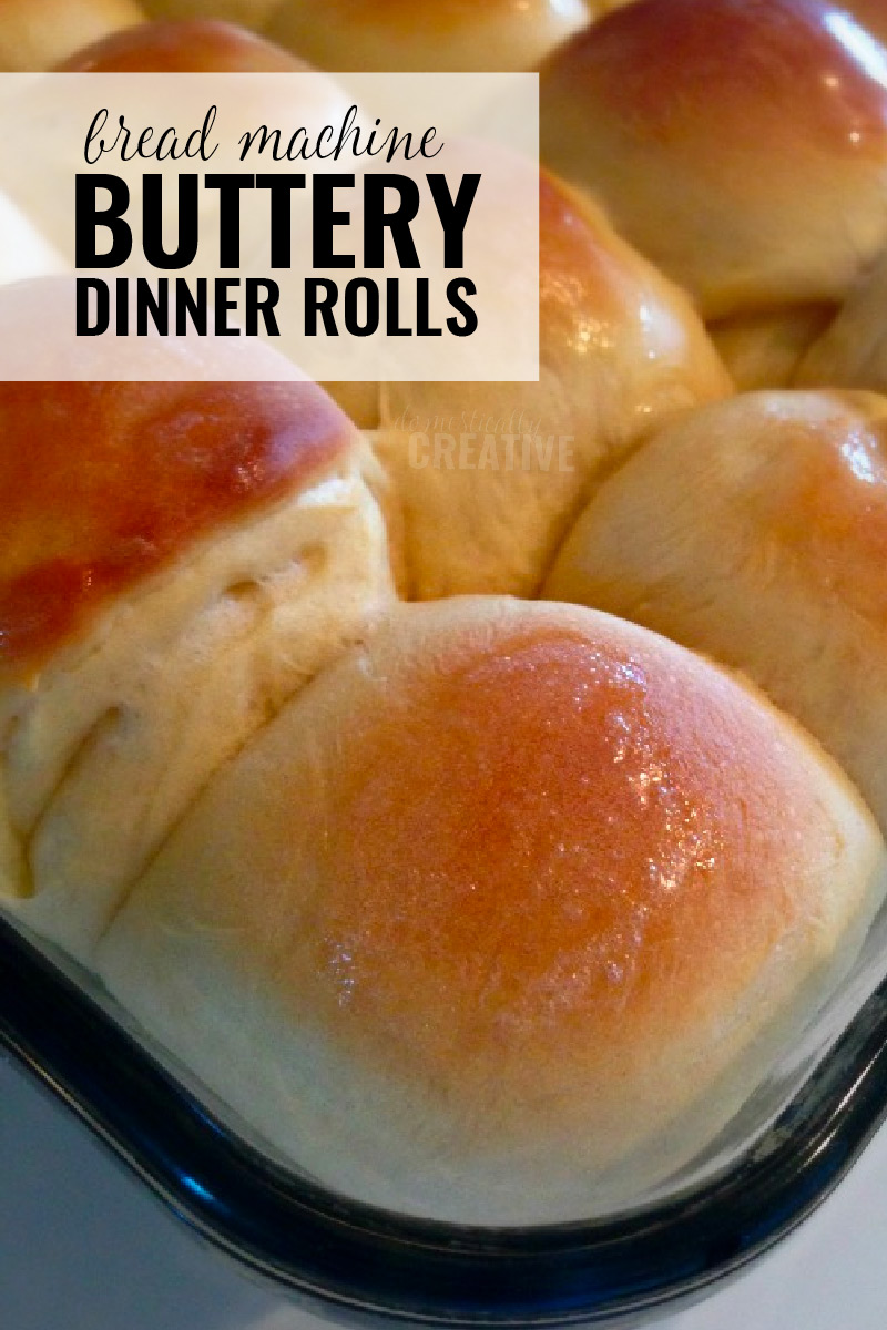 Close up of buttery dinner rolls with title text overlay