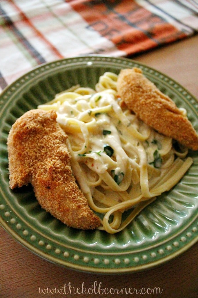 Parm Crusted Chicken over Alfredo