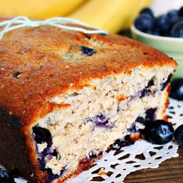 Blueberry and Banana bread, made with whole wheat flour and Greek yogurt.