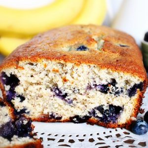 Blueberry and Banana bread, made with whole wheat flour and Greek yogurt.