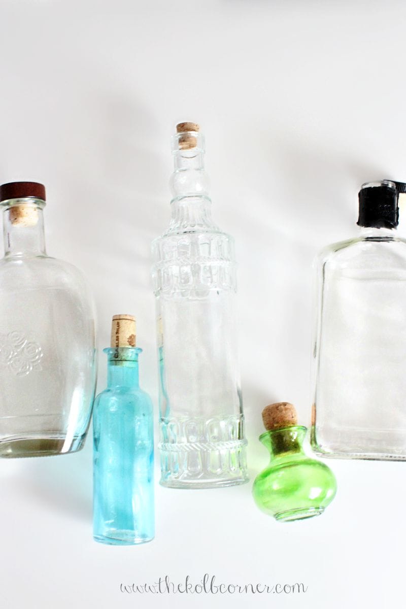 overhead view of empty miscellaneous bottles