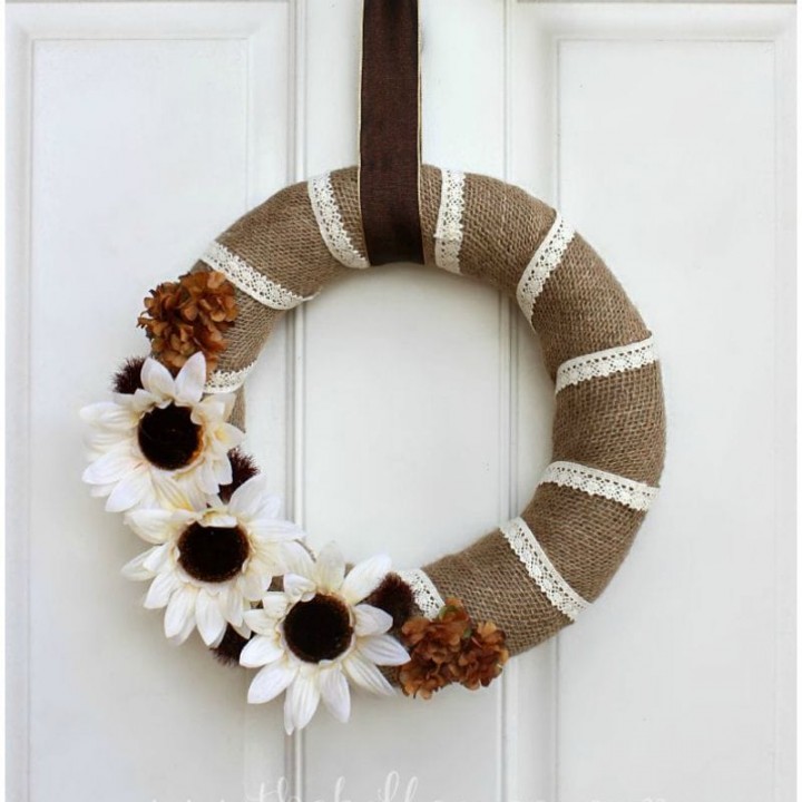 Such a simple idea for a Fall wreath made with burlap and lace