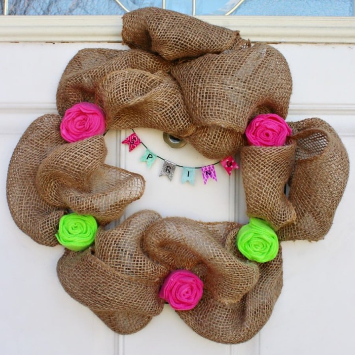 Image for Burlap and Felt Flower Spring Wreath