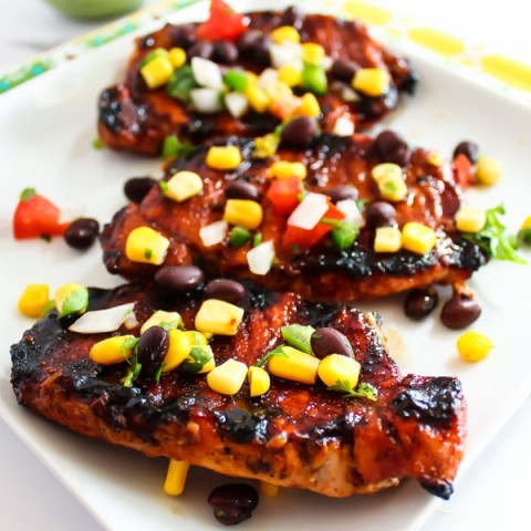 Cayenne Glazed Pork Chops with Black Bean Salsa
