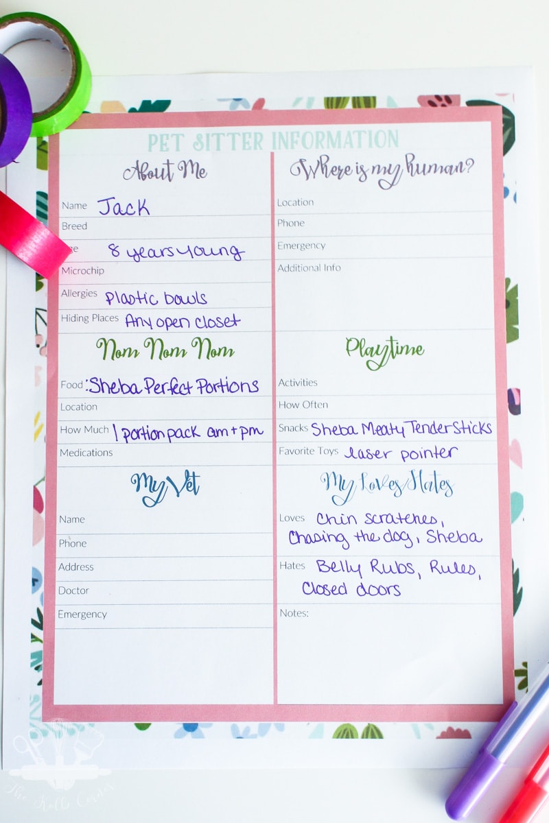 Free Pet Sitter Printable