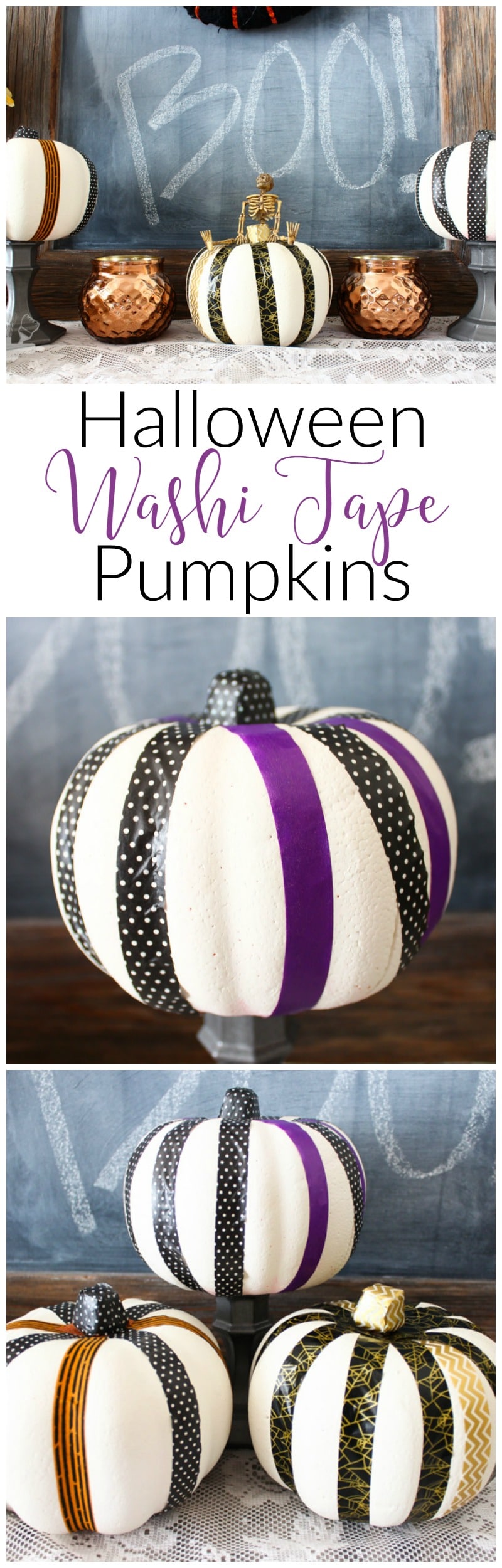 Washi Tape Pumpkins--such an EASY way to update Dollar Store craft pumpkins for Halloween