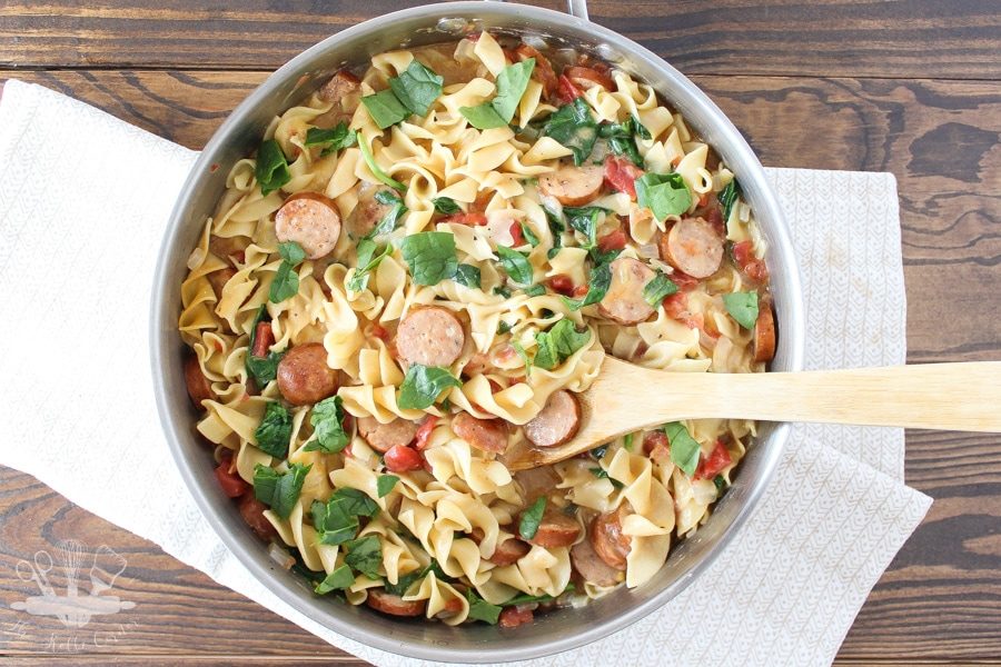 One Pot Sausage Spinach Pasta