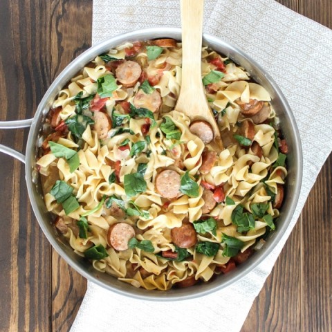 One Pot Sausage Spinach Pasta