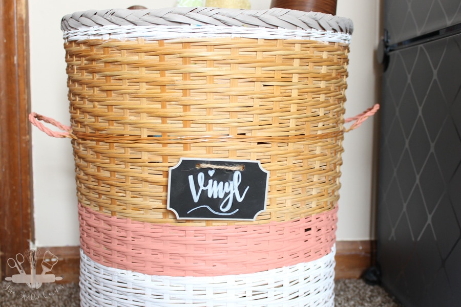 DIY Vinyl Storage Basket thrift store upcycle