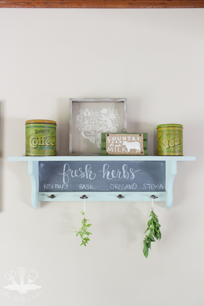 It's so easy to turn a thrift store shelf into an herb drying rack!