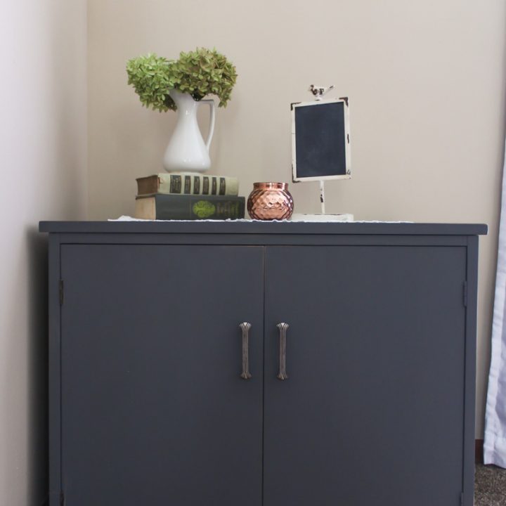 This is a great way to hide the litter box! Make your own litter box cabinet out of a thrift store piece!