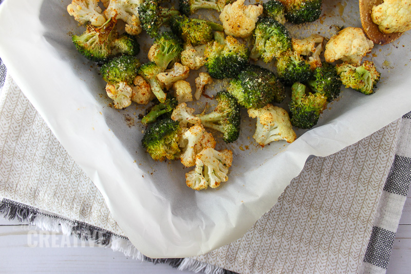 roasted broccoli and cauliflower on sheet pan