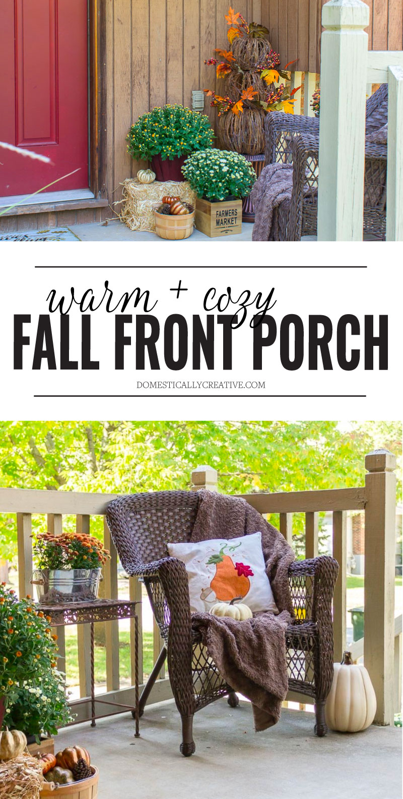 Cozy up to Fall and create a warm, inviting, and stylish Fall front porch #ad #LowesFallDecor #IC