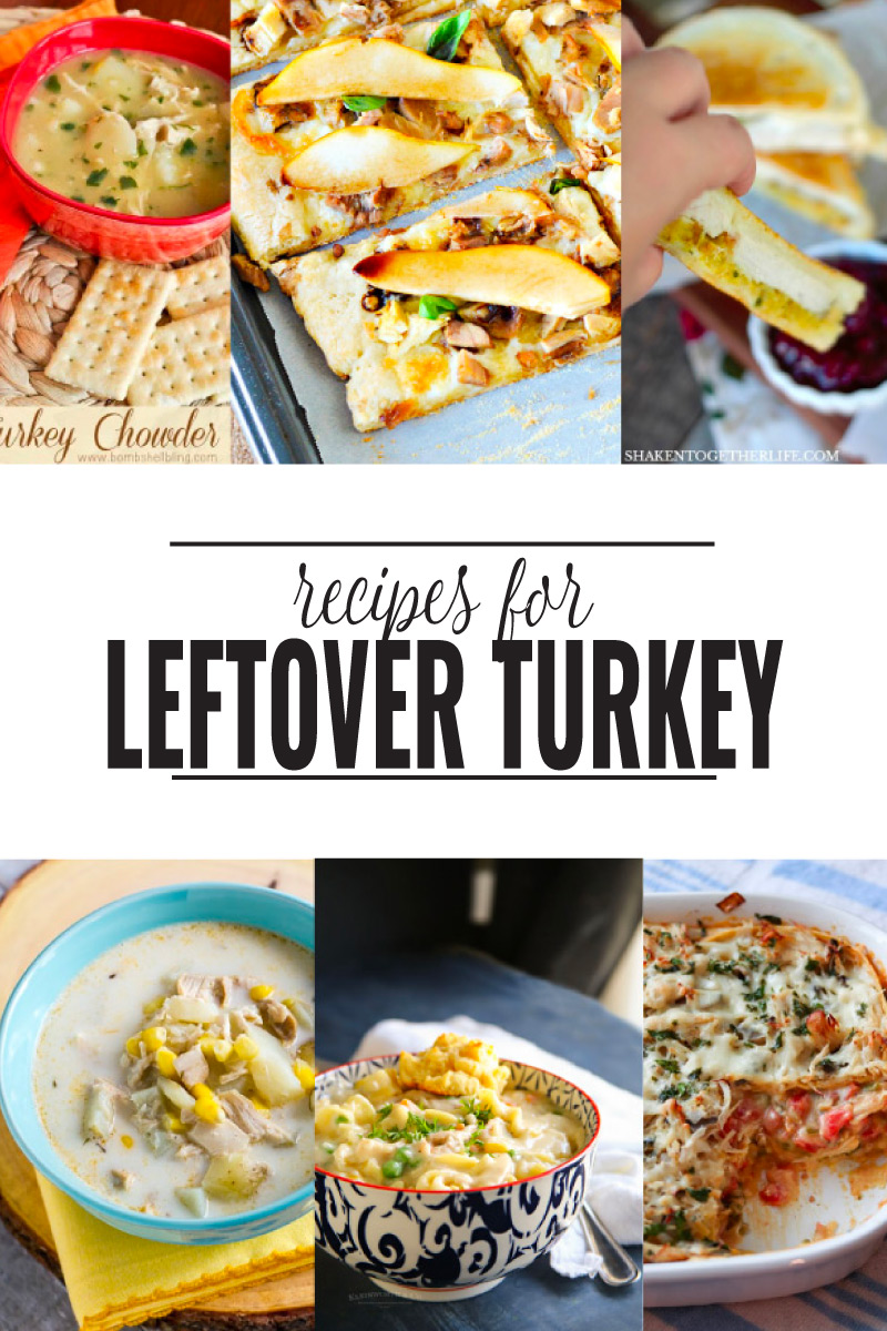 Collage of recipes using leftover turkey. 
