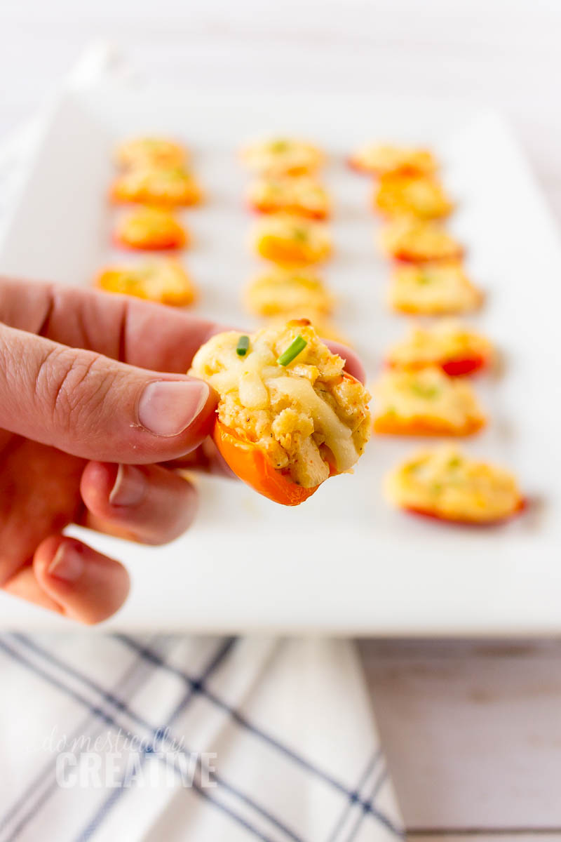 Easy game day recipe for cream cheese stuffed sweet peppers #gamedayrecipe #fingerfoods #creamcheesestuffedpeppers 