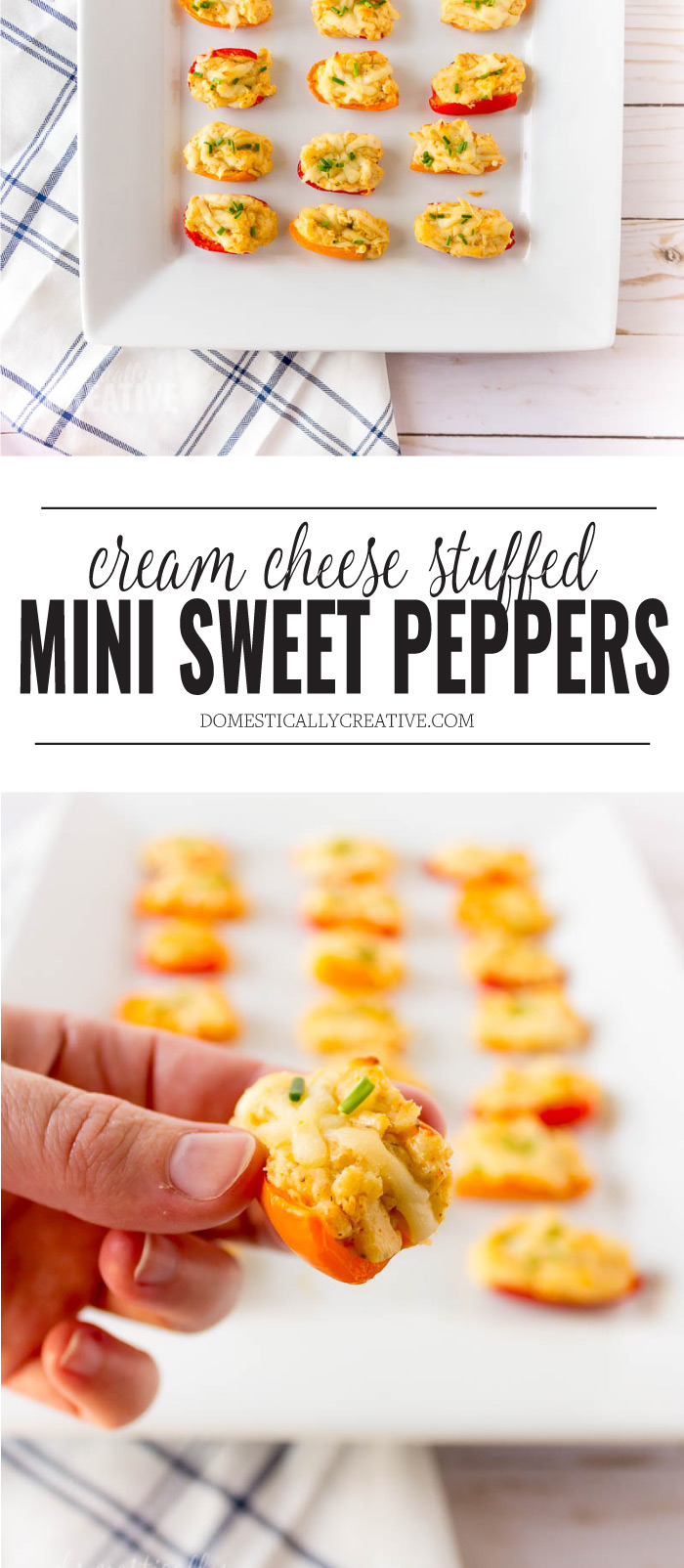 Easy game day recipe for cream cheese stuffed sweet peppers #gamedayrecipe #fingerfoods #creamcheesestuffedpeppers