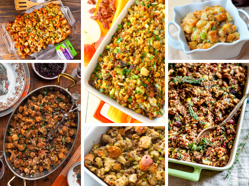 Collage of 6 stuffing dishes