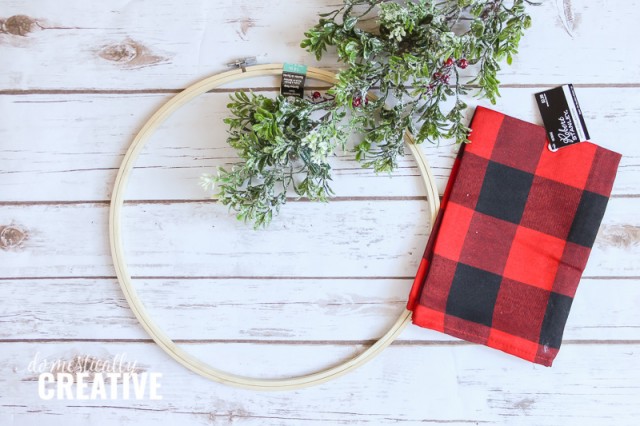 DIY Christmas Buffalo Check Hoop Wreath - Domestically Creative