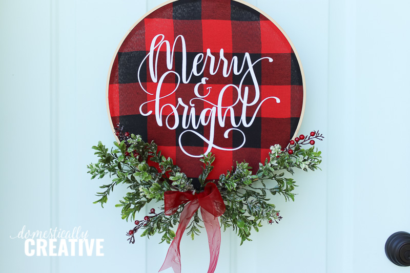 horizontal merry and bright hoop wreath finished