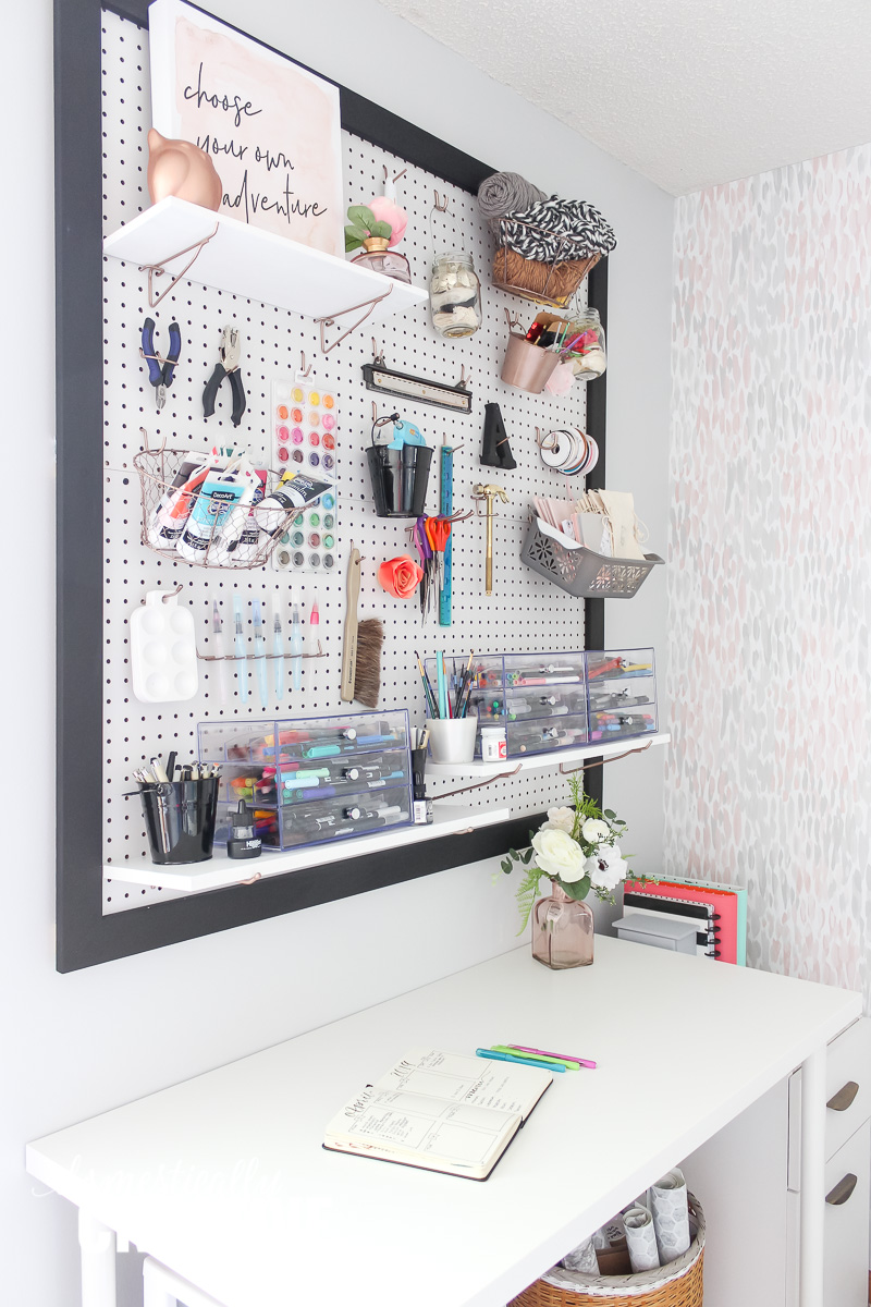 Finished Feminine Home Office DIY Pegboard