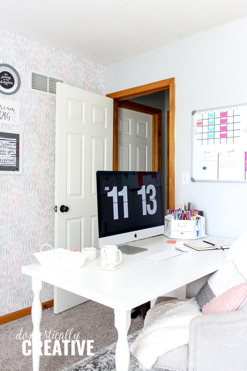 Blush, Gray + Black Feminine Home Office Reveal