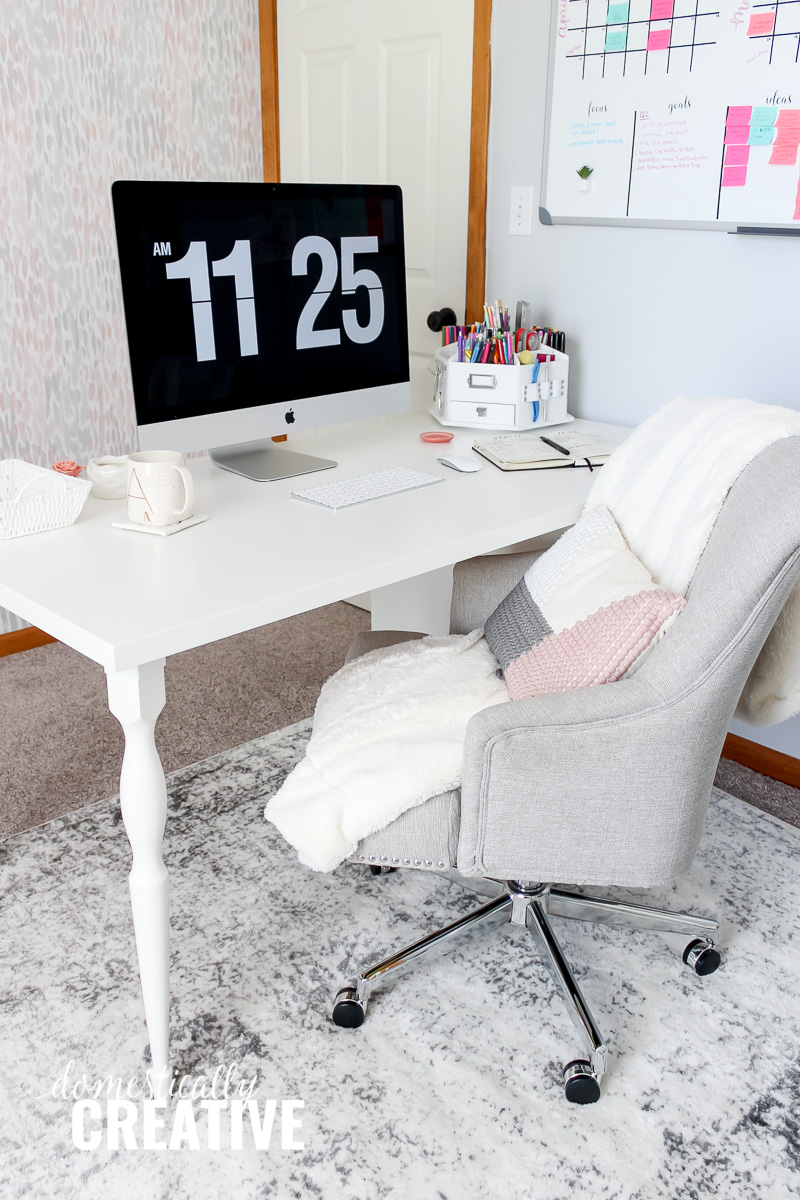 Blush, Gray + Black Feminine Home Office Reveal - Domestically Creative