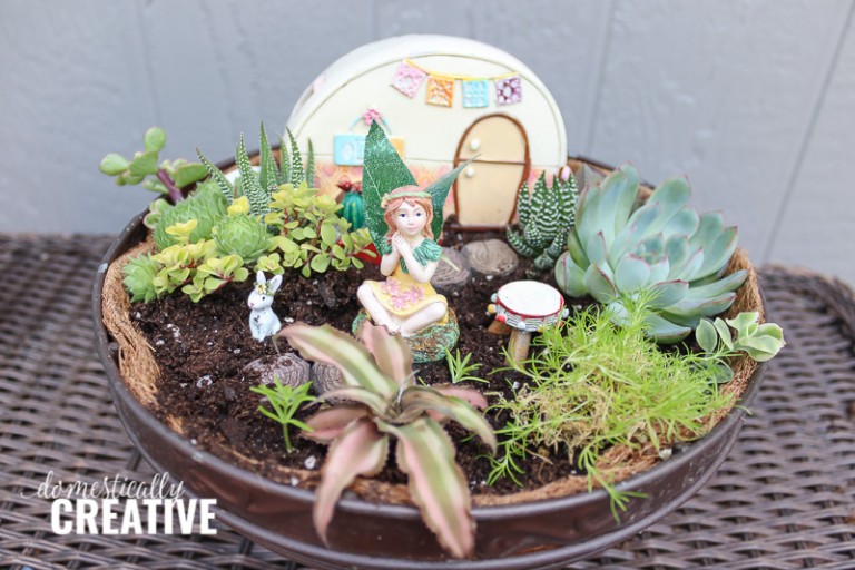 DIY Boho Succulent Fairy Garden - Domestically Creative