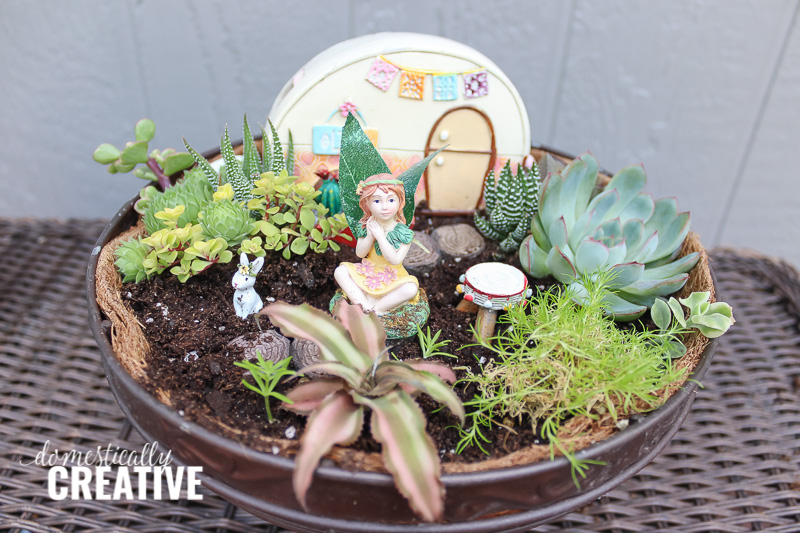fair garden with boho camper and succulents