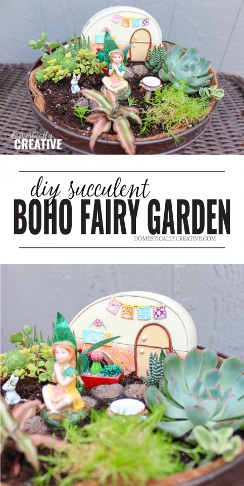 DIY Boho Succulent Fairy Garden - Domestically Creative