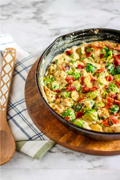 Creamy Skillet Brussels Sprouts with Bacon