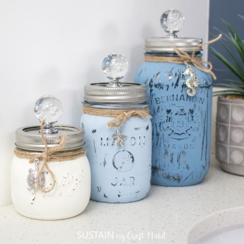 Image for Beachy painted mason jar containers