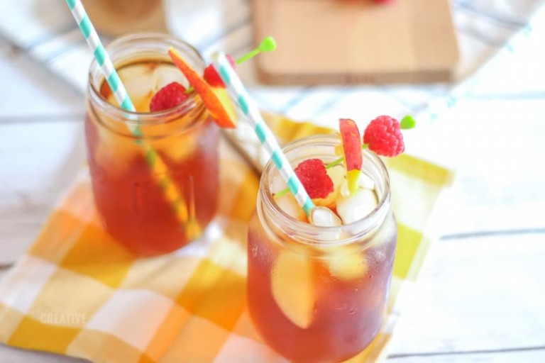 Unsweetened Raspberry Peach Iced Tea - Domestically Creative