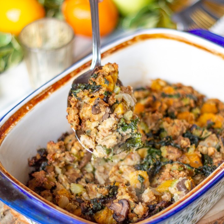 Image for Butternut Squash and Kale Stuffing | Healthy Thanksgiving Sides