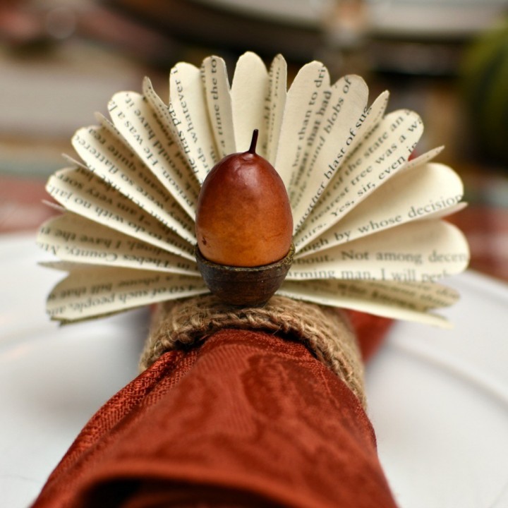 Image for Thanksgiving Napkin Rings | Book Page Acorn Turkeys