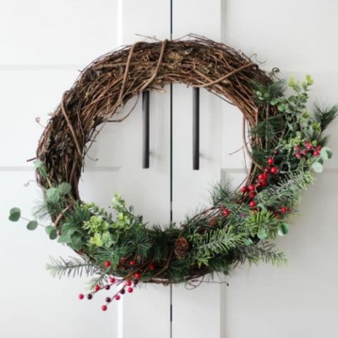 Image for Easy to Follow Wreath Tutorial for a Evergreen and Berry Winter Wreath