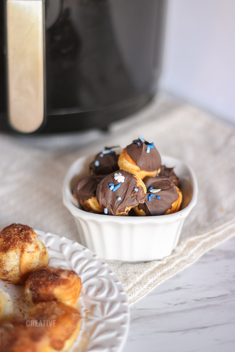 Milk chocolate topped donut bites