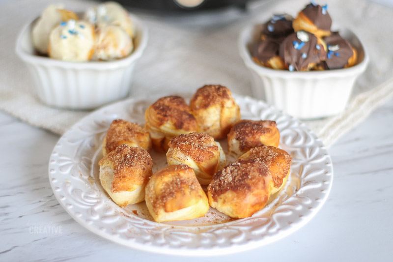 Cinnamon sugar and chocolate topped donut bites