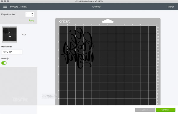 cricut design space showing mirrored image