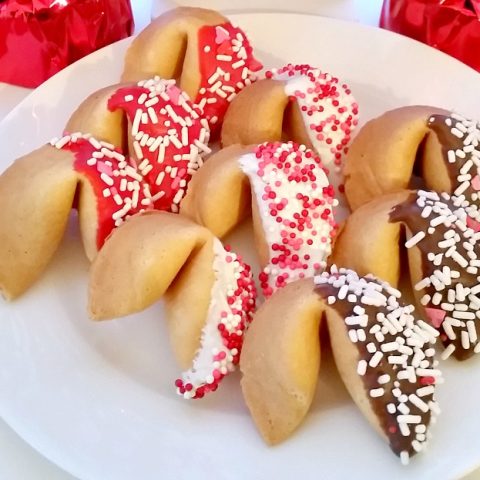 Image for Chocolate Dipped Valentine Fortune Cookies - Fancy Fortune Cookies