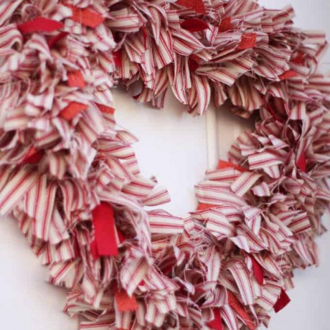 Image for How to Make a Ticking Stripe Fabric Heart Wreath -