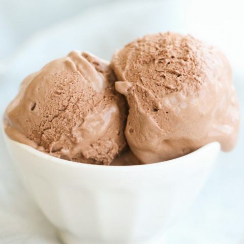 white bowl with chocolate ice cream slightly melted