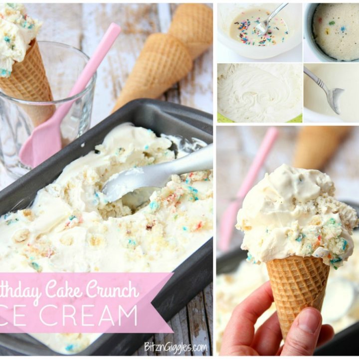 collage of birthday cake ice cream crunch